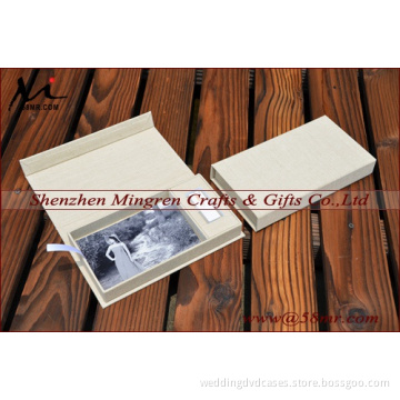Linen Wood Magnet Photo Storage Box with USB Box